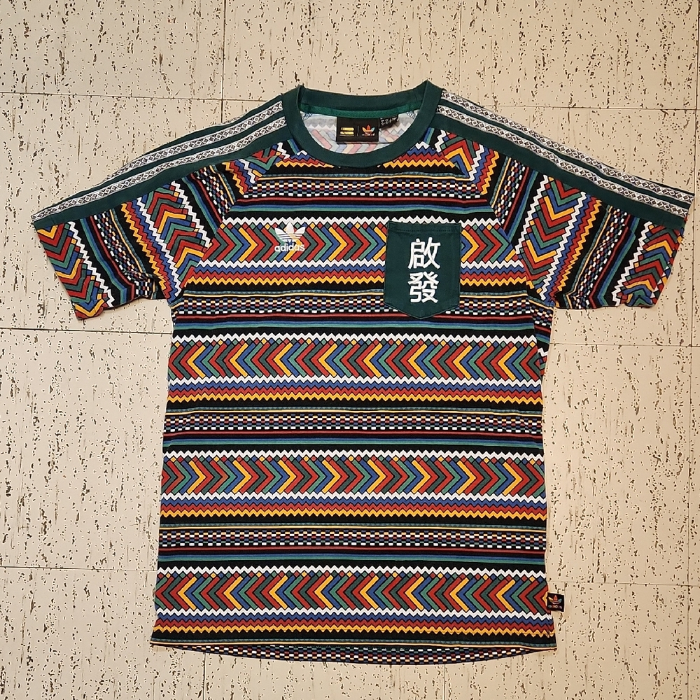 Adidas Pharrell Williams Collab Abstract Multi Color Tribal Style T-Shirt